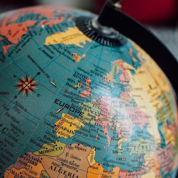 A picture of globe showing the map of the world